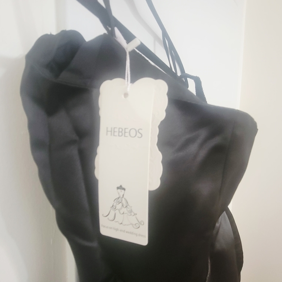 Elegant Black Satin Wedding Dress - Picture 2 of 4